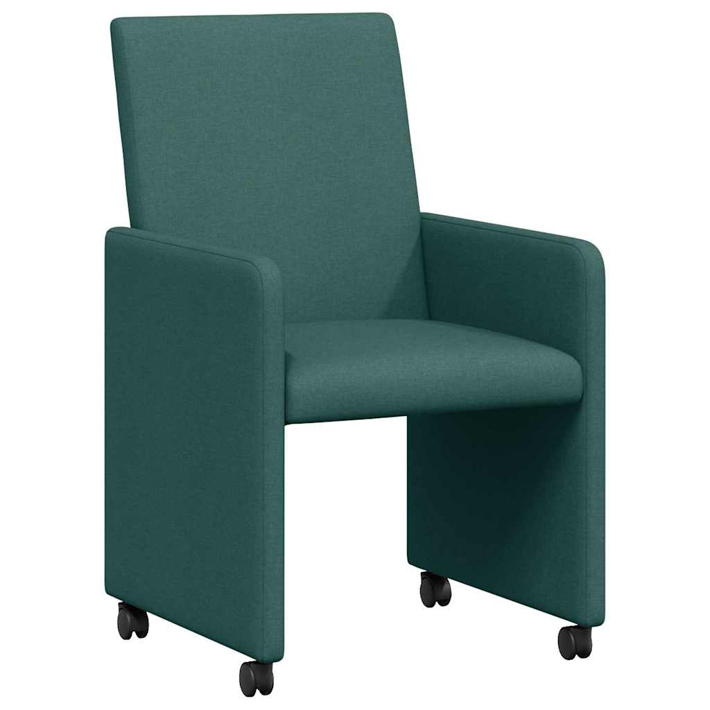 Spisebordsstole med hjul 2 pcs Mørkegrøn 57 x 66 x 94 cm Stof