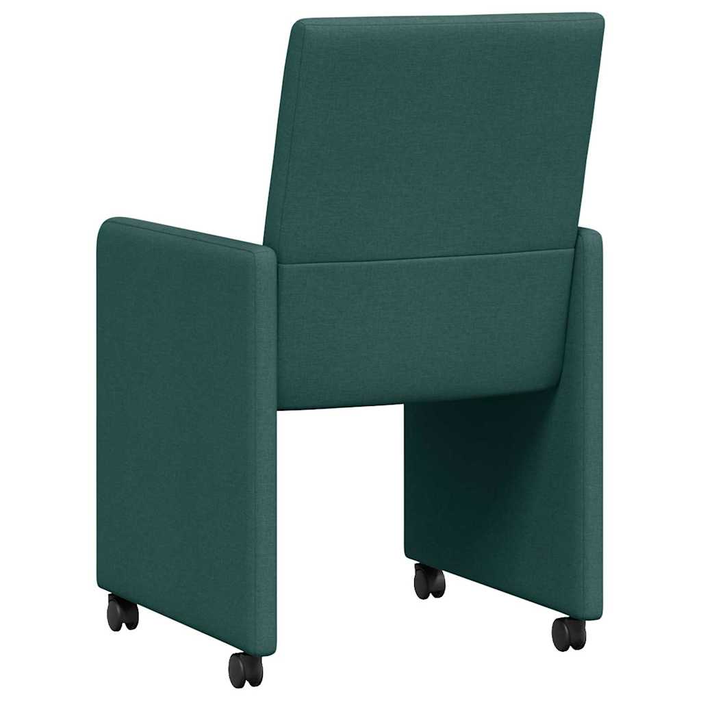 Spisebordsstole med hjul 2 pcs Mørkegrøn 57 x 66 x 94 cm Stof