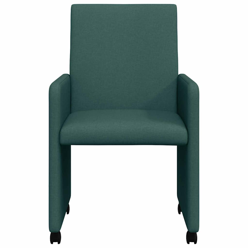 Spisebordsstole med hjul 2 pcs Mørkegrøn 57 x 66 x 94 cm Stof