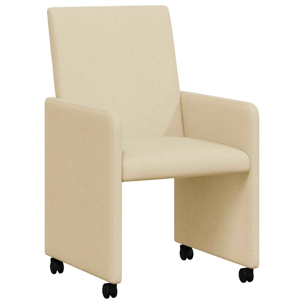Spisebordsstole med hjul 2 pcs Creme 57 x 66 x 94 cm Stof
