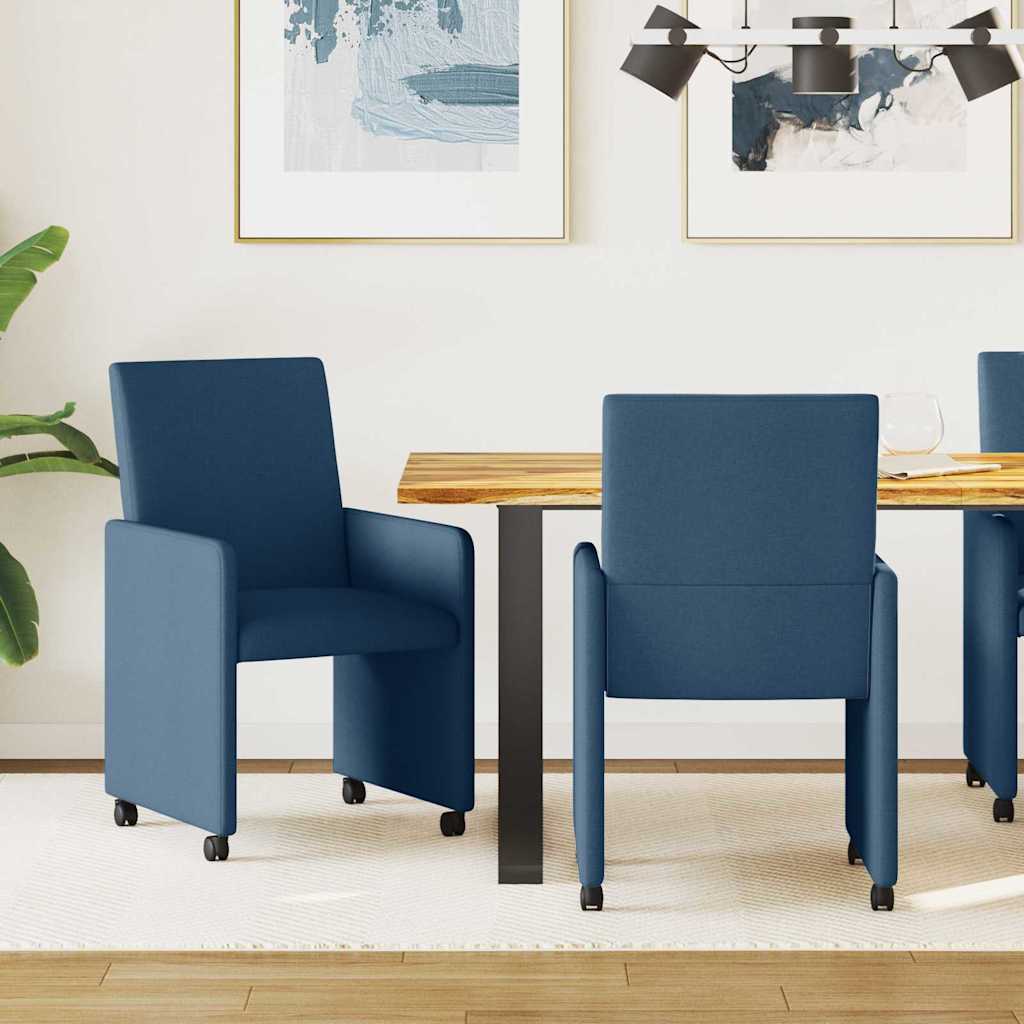 Spisebordsstole med hjul 2 pcs Blå 57 x 66 x 94 cm Stof