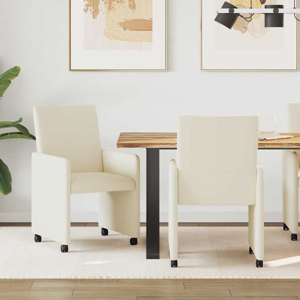 Spisebordsstole med hjul 2 pcs Creme 57 x 66 x 94 cm Kunstlæder