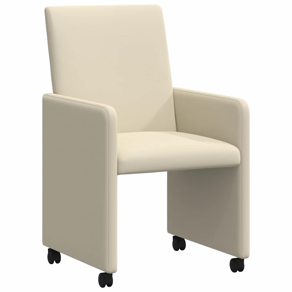 Spisebordsstole med hjul 2 pcs Creme 57 x 66 x 94 cm Kunstlæder