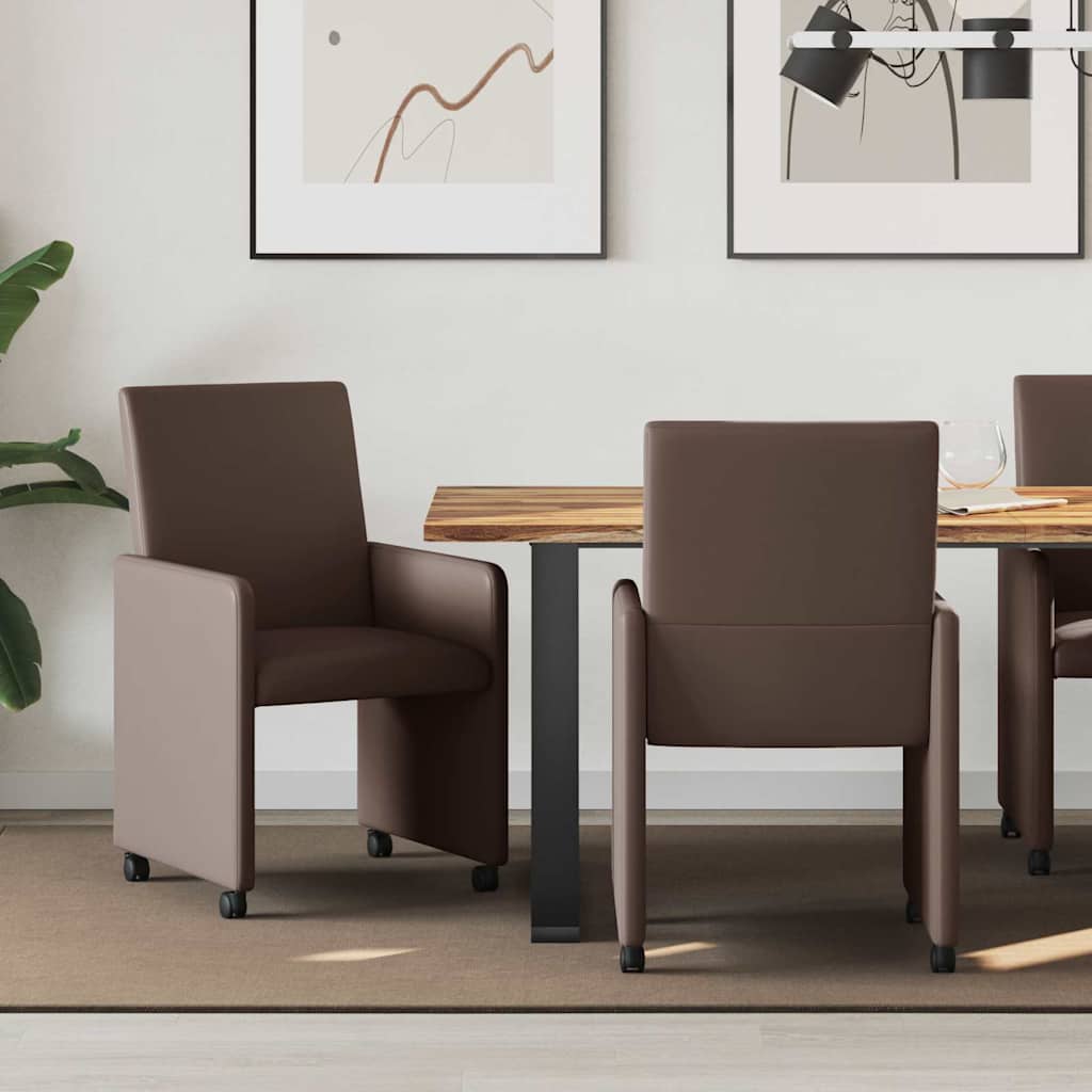 Spisebordsstole med hjul 2 pcs Brun 57 x 66 x 94 cm Kunstlæder