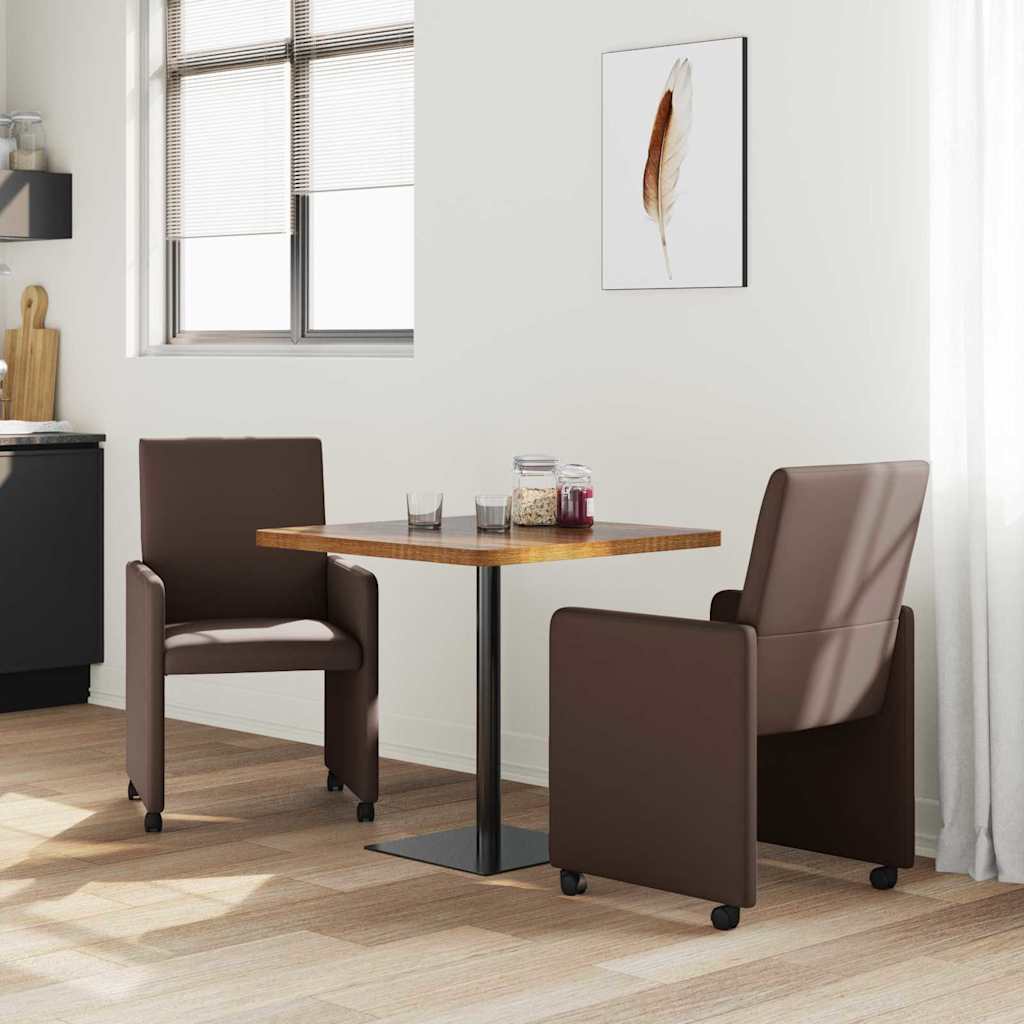 Spisebordsstole med hjul 2 pcs Brun 57 x 66 x 94 cm Kunstlæder