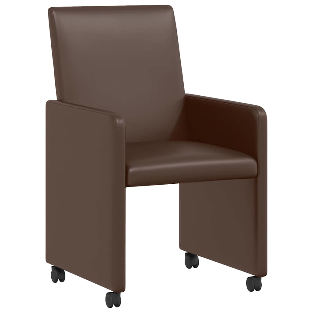 Spisebordsstole med hjul 2 pcs Brun 57 x 66 x 94 cm Kunstlæder