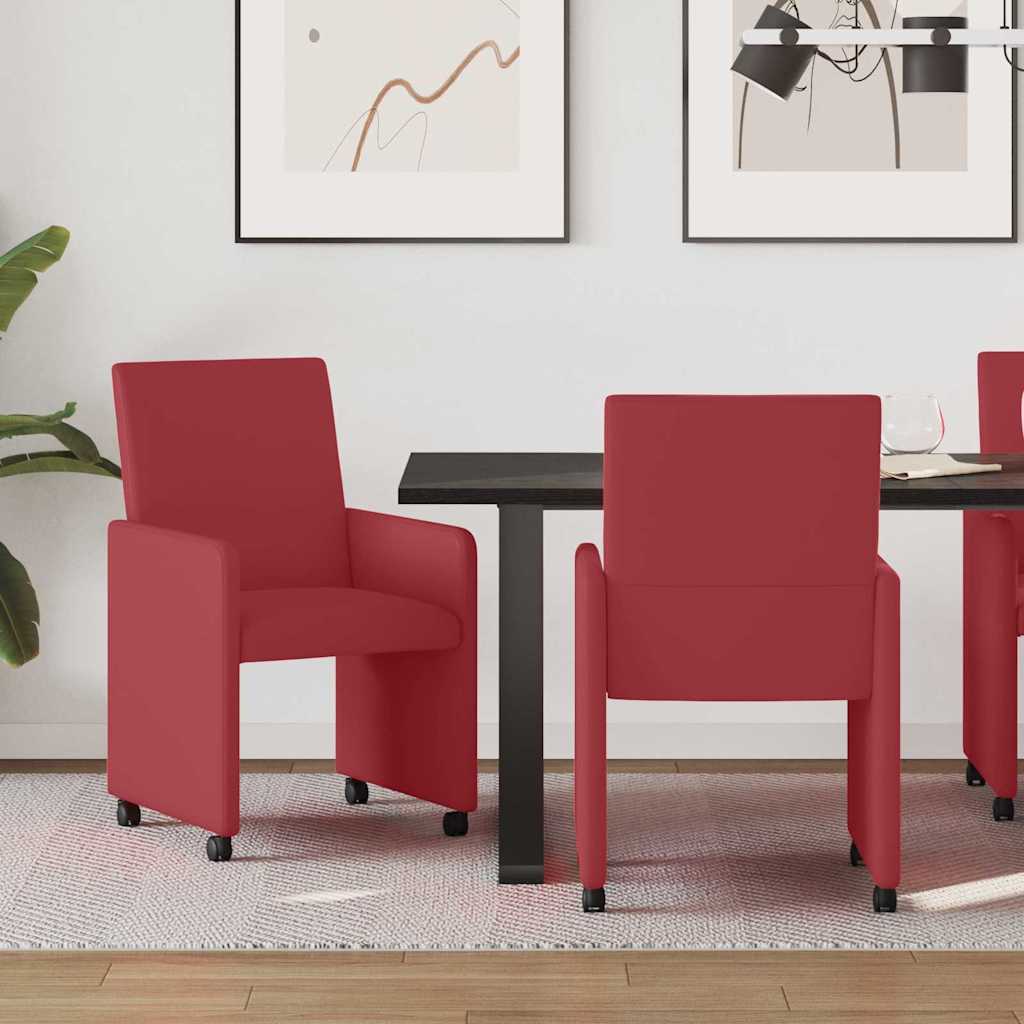 Spisebordsstole med hjul med hjul 2 pcs Vinrød 57 x 66 x 94 cm
