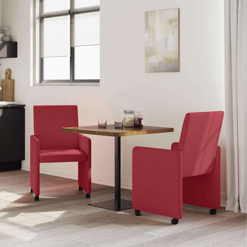 Spisebordsstole med hjul med hjul 2 pcs Vinrød 57 x 66 x 94 cm