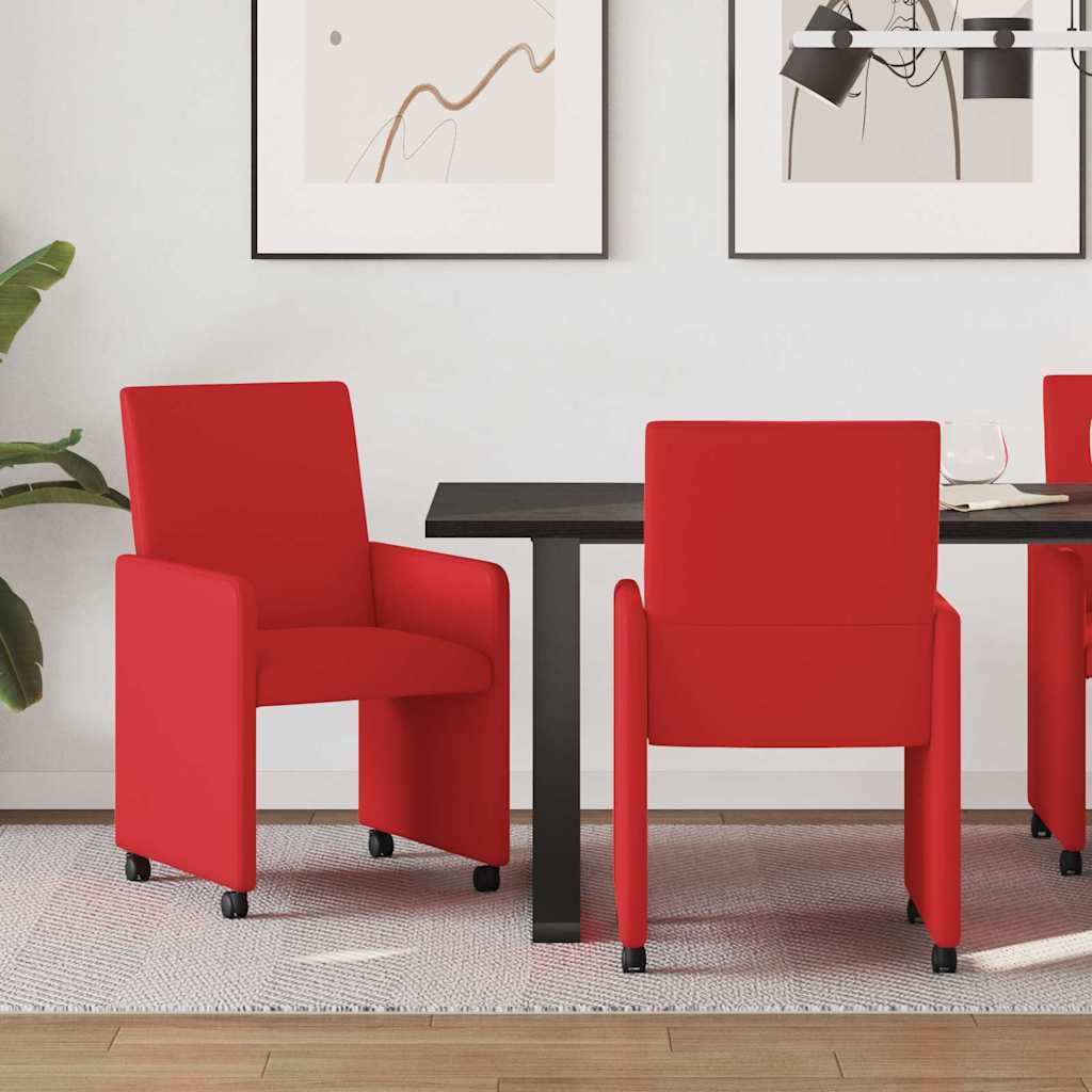 Spisebordsstole med hjul 2 pcs Rød 57 x 66 x 94 cm Kunstlæder