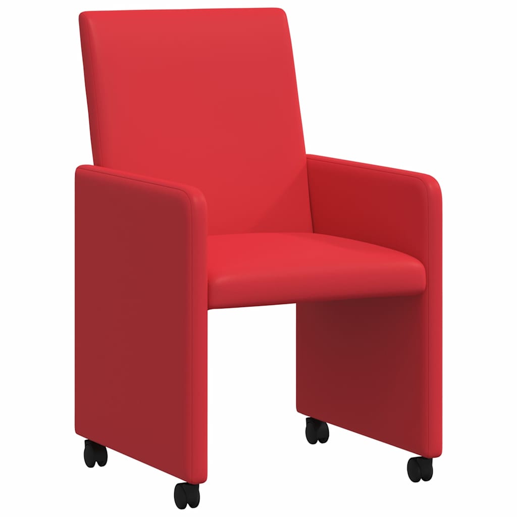 Spisebordsstole med hjul 2 pcs Rød 57 x 66 x 94 cm Kunstlæder