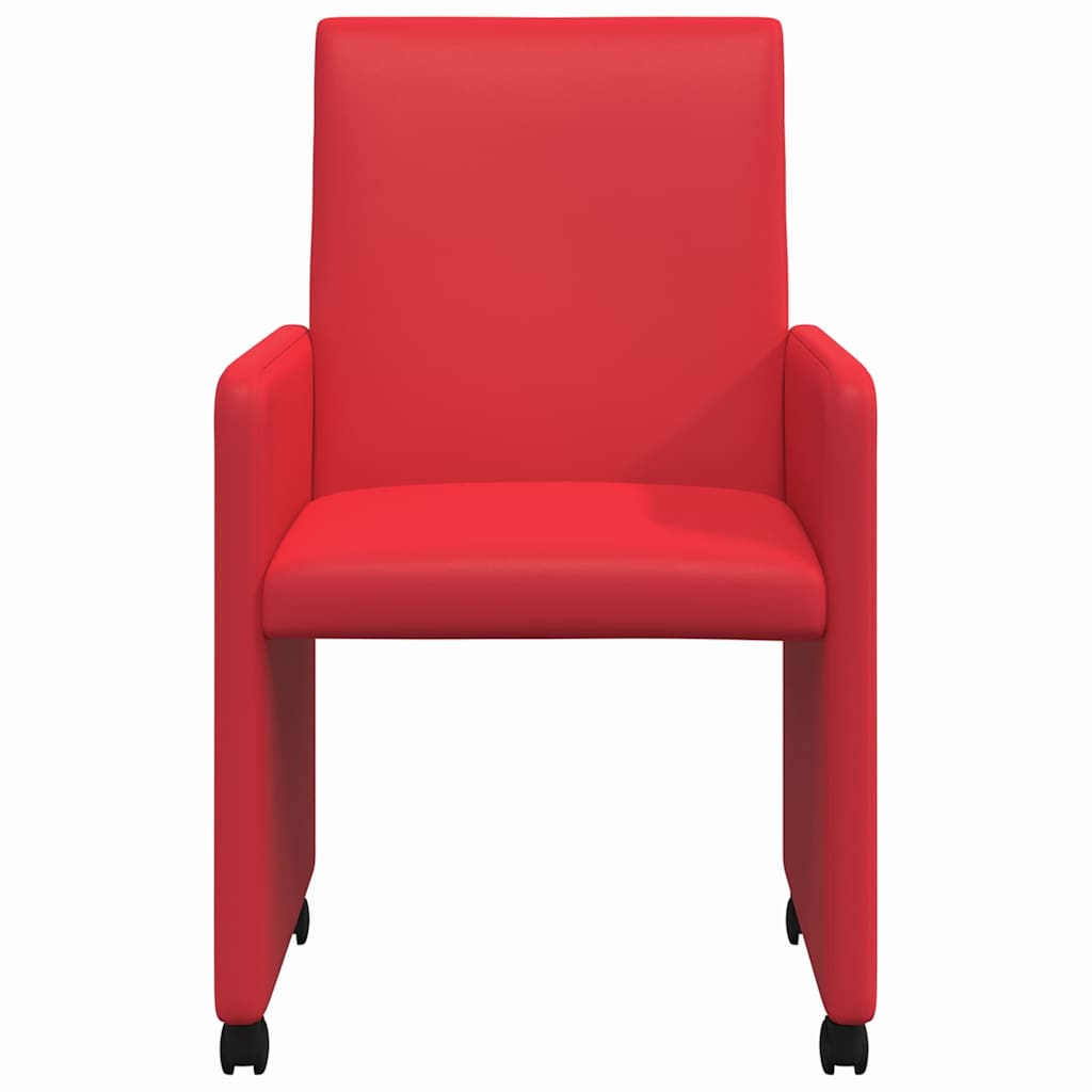 Spisebordsstole med hjul 2 pcs Rød 57 x 66 x 94 cm Kunstlæder