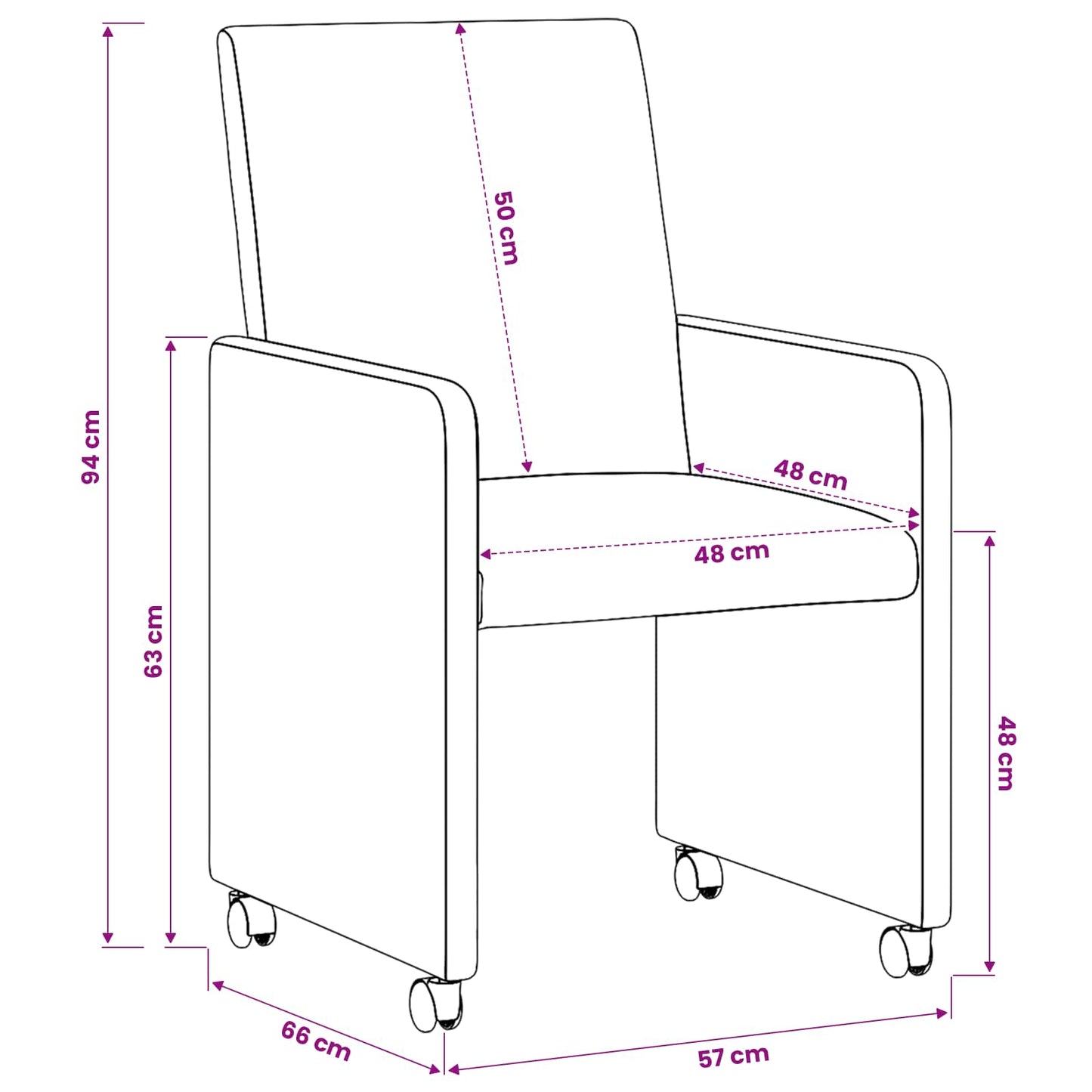 Spisebordsstole med hjul 2 pcs Rød 57 x 66 x 94 cm Kunstlæder