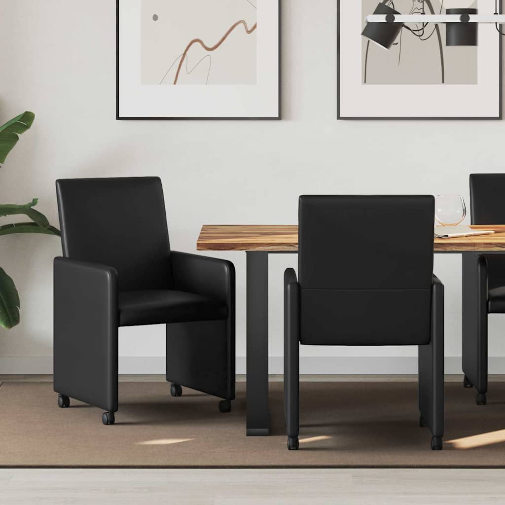 Spisebordsstole med hjul 2 pcs Sort 57 x 66 x 94 cm Kunstlæder
