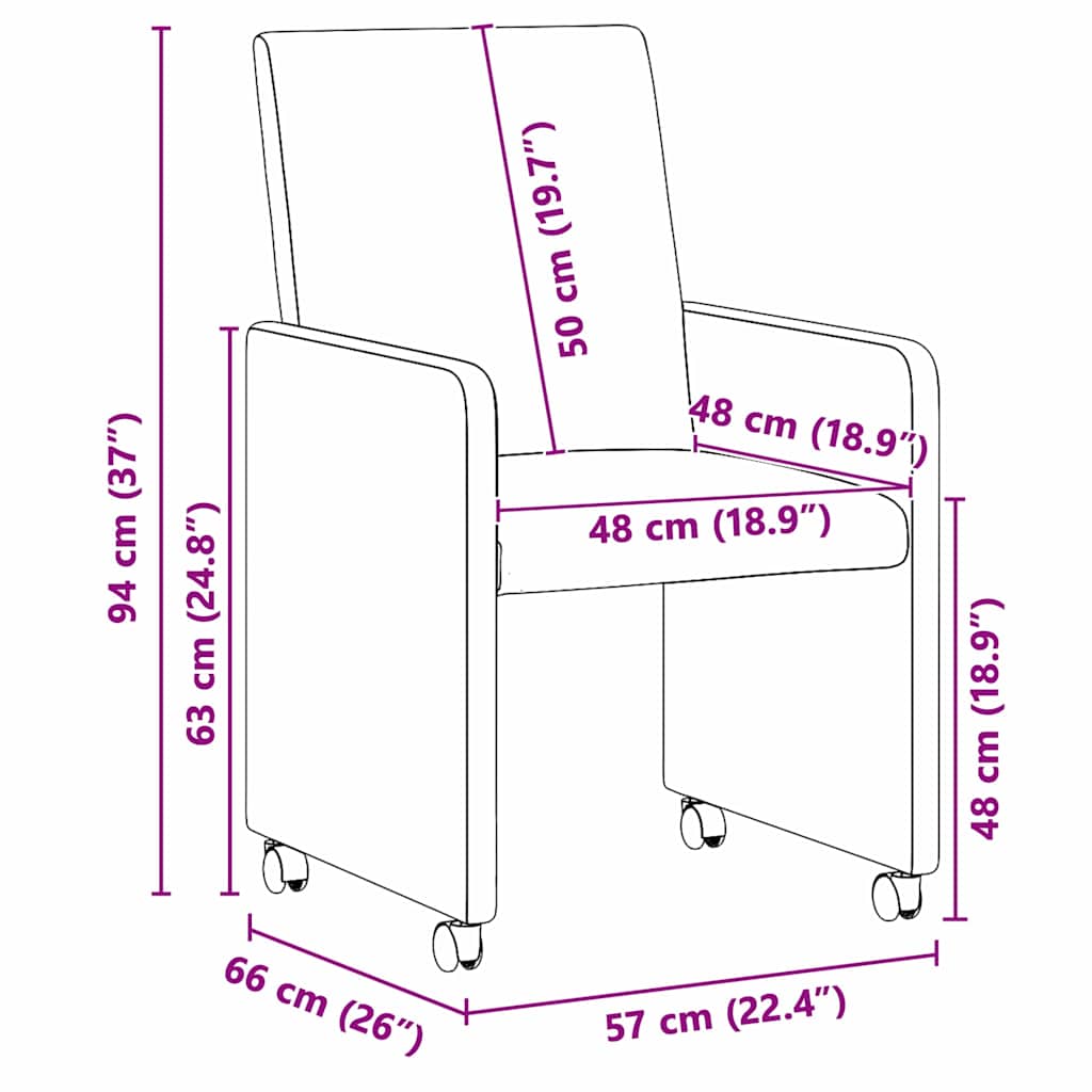 Spisebordsstole med hjul 2 pcs Sort 57 x 66 x 94 cm Kunstlæder