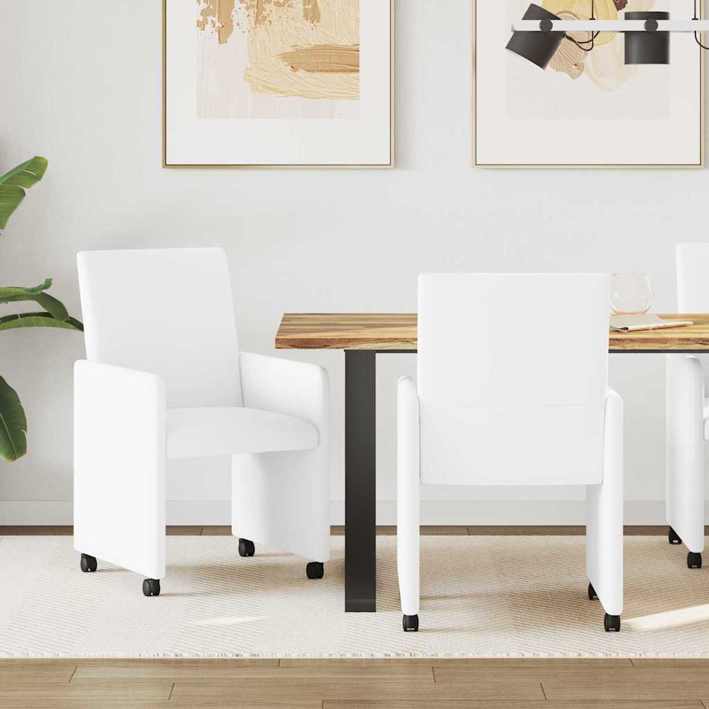 Spisebordsstole med hjul 2 pcs Hvid 57 x 66 x 94 cm Kunstlæder