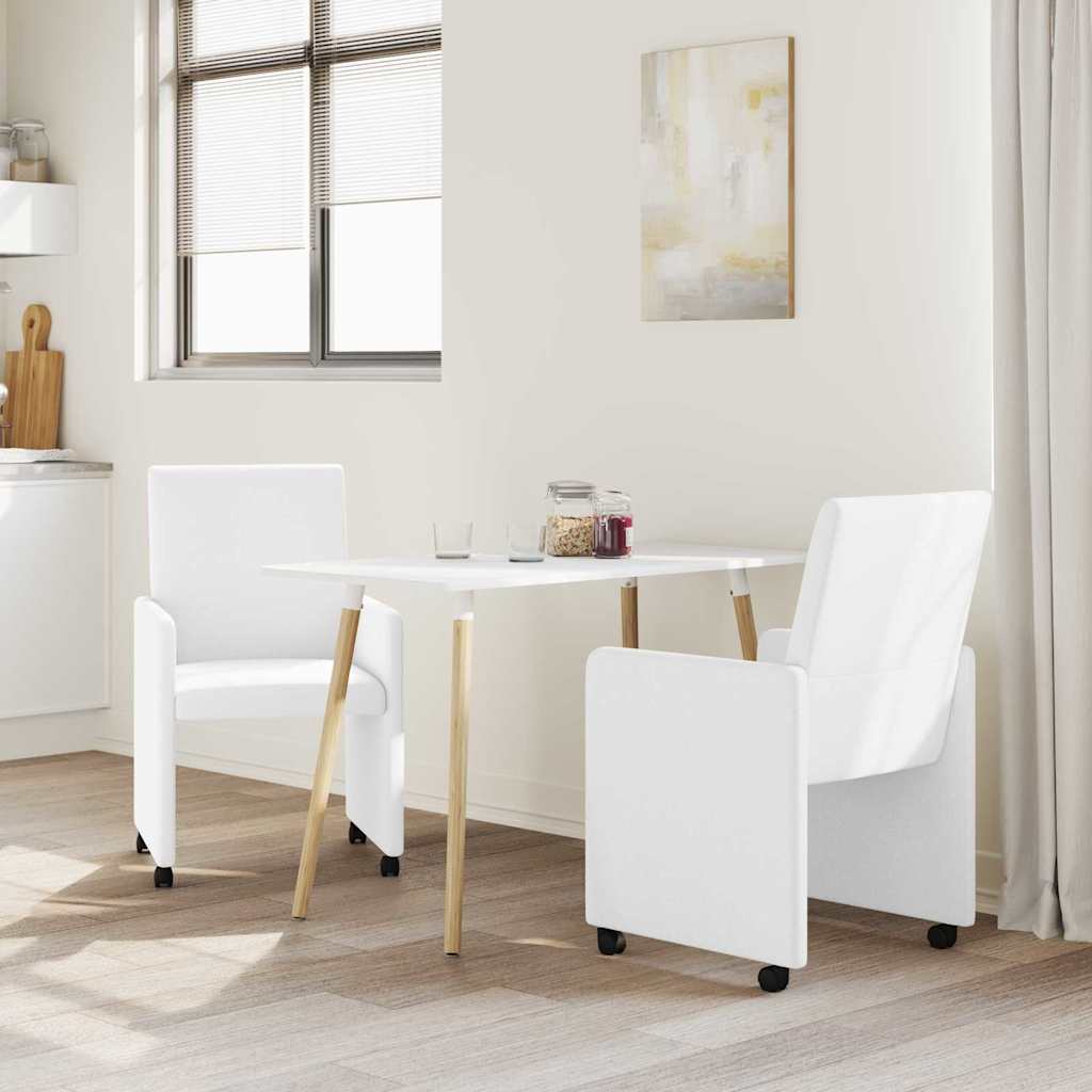 Spisebordsstole med hjul 2 pcs Hvid 57 x 66 x 94 cm Kunstlæder