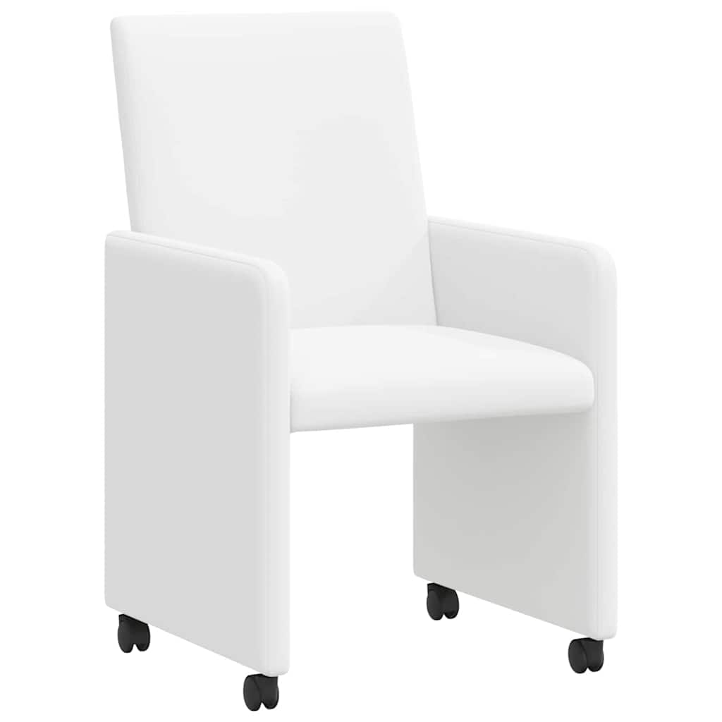 Spisebordsstole med hjul 2 pcs Hvid 57 x 66 x 94 cm Kunstlæder