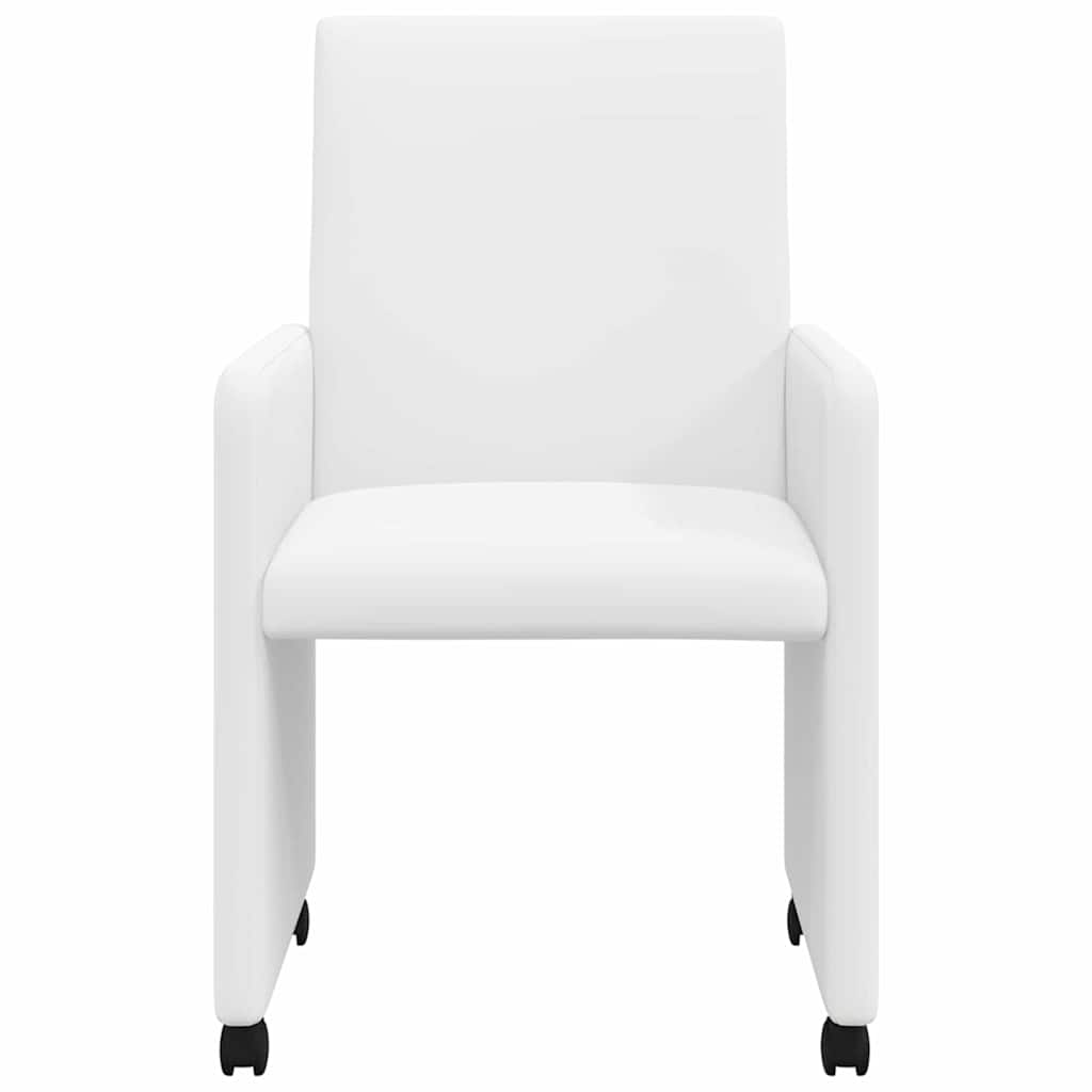Spisebordsstole med hjul 2 pcs Hvid 57 x 66 x 94 cm Kunstlæder