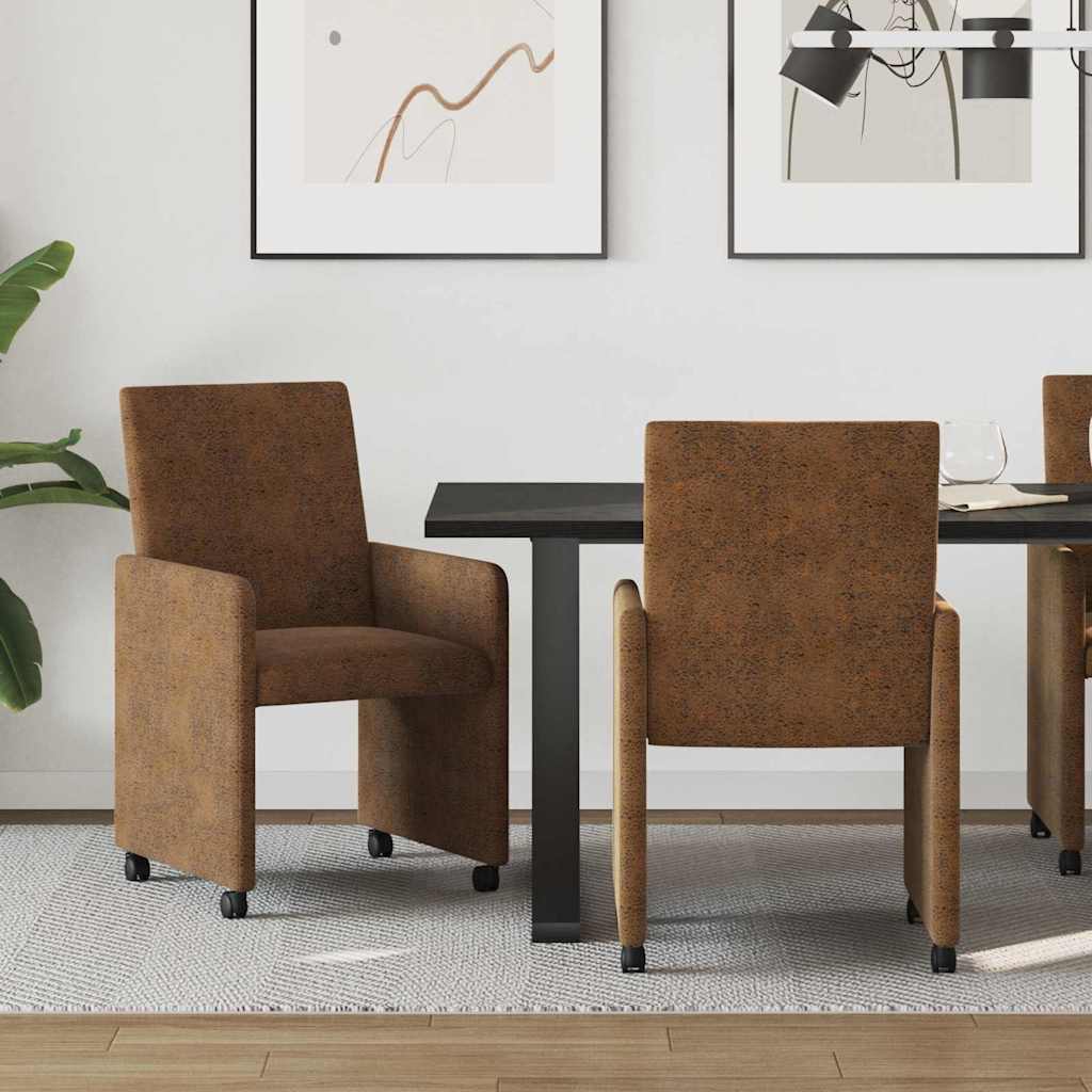 Spisebordsstole med hjul med hjul 2 pcs Brun 57 x 66 x 94 cm