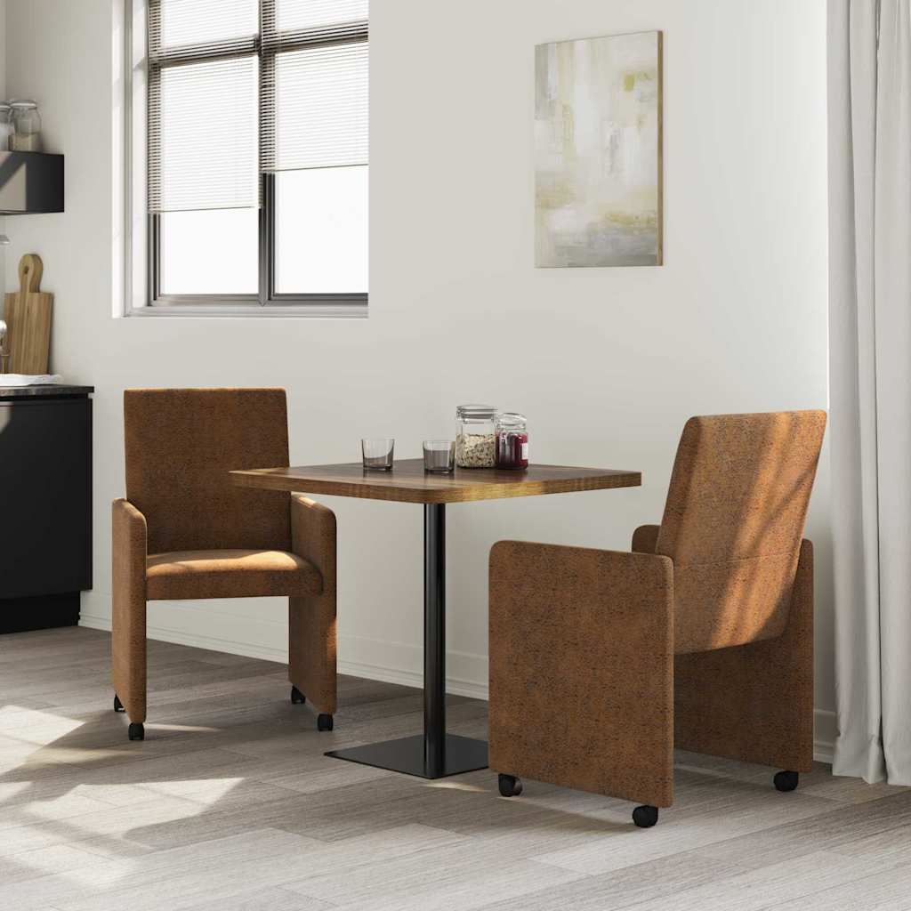 Spisebordsstole med hjul med hjul 2 pcs Brun 57 x 66 x 94 cm