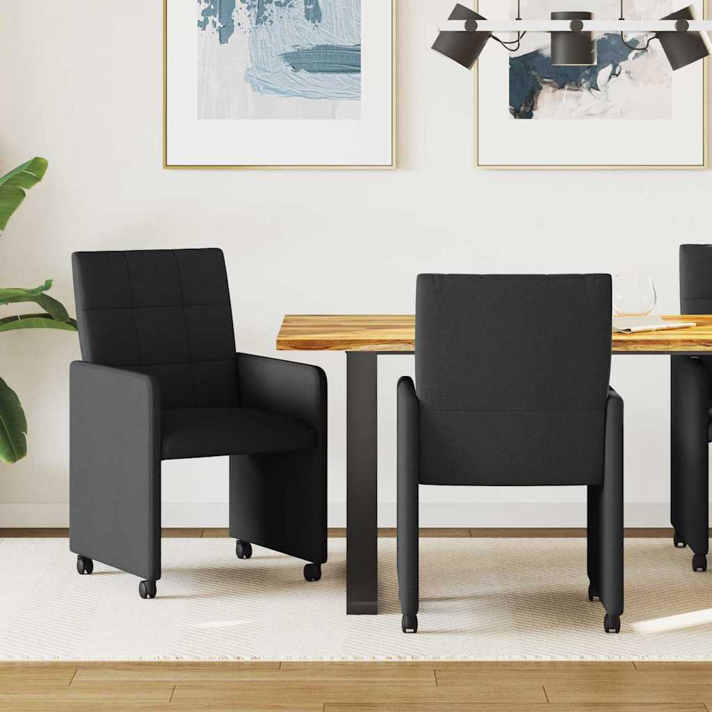 Spisebordsstole med hjul 2 pcs Sort 58 x 65 x 94 cm Stof