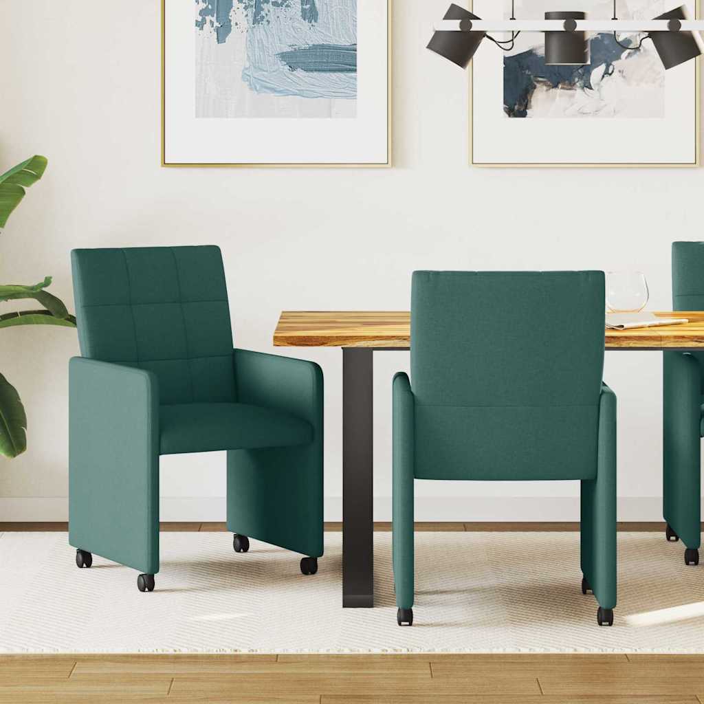 Spisebordsstole med hjul 2 pcs Mørkegrøn 58 x 65 x 94 cm Stof