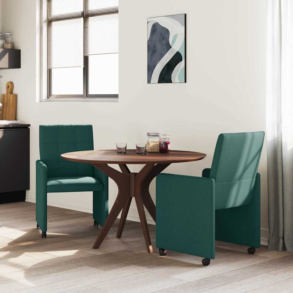 Spisebordsstole med hjul 2 pcs Mørkegrøn 58 x 65 x 94 cm Stof