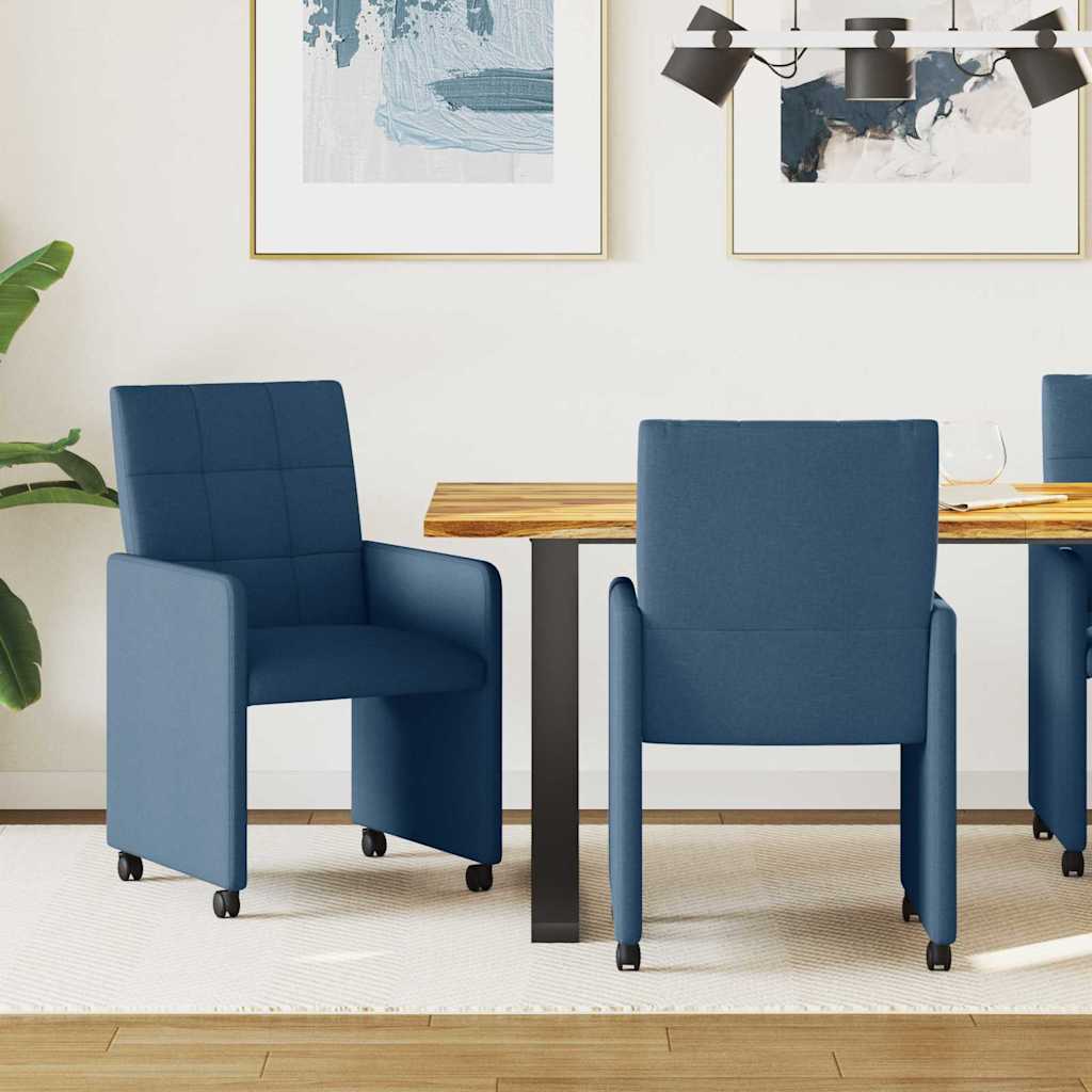Spisebordsstole med hjul 2 pcs Blå 58 x 65 x 94 cm Stof