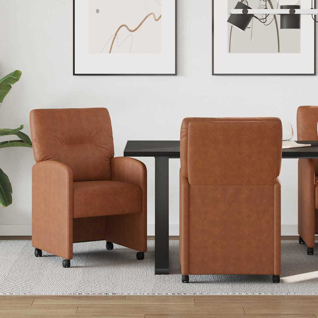 Spisebordsstole med hjul 2 pcs Brun 57 x 67 x 95 cm Kunstlæder
