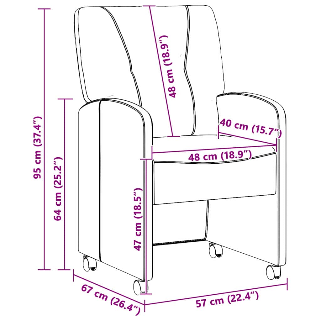 Spisebordsstole med hjul 2 pcs Skinnende brun 57 x 67 x 95 cm