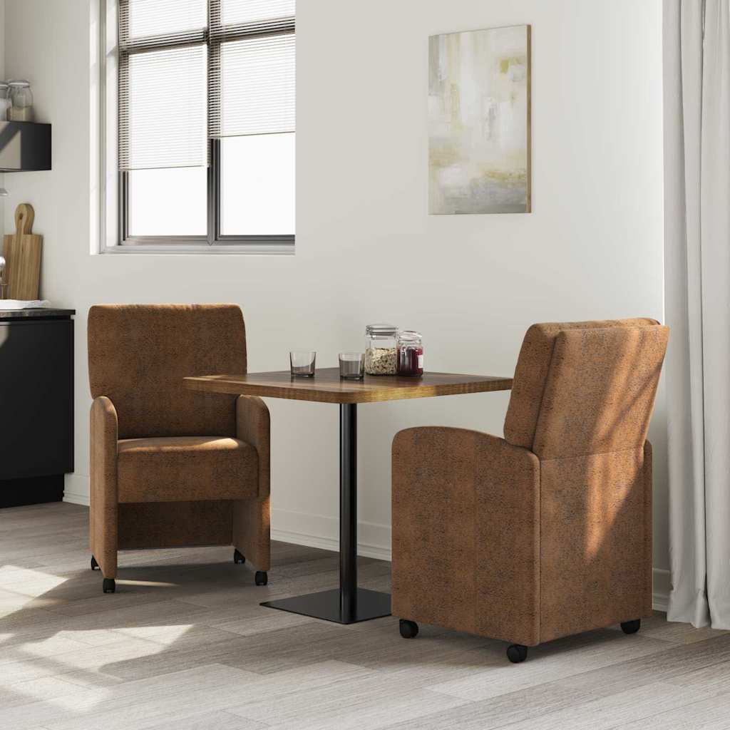 Spisebordsstole med hjul med hjul 2 pcs Brun 57 x 67 x 95 cm