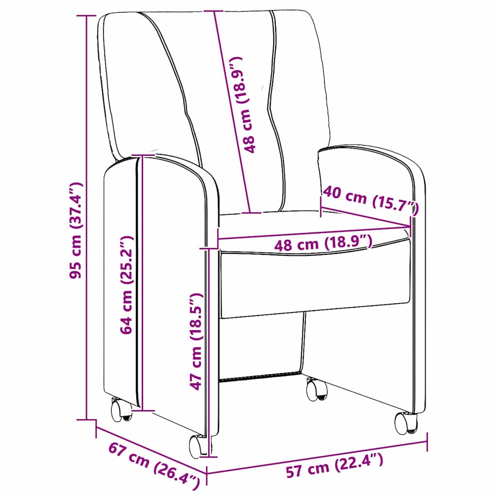 Spisebordsstole med hjul 2 pcs Mørkegrå 57 x 67 x 95 cm Stof