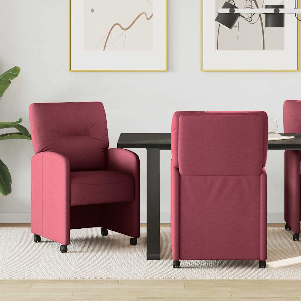 Spisebordsstole med hjul 2 pcs Vinrød 57 x 67 x 95 cm Stof
