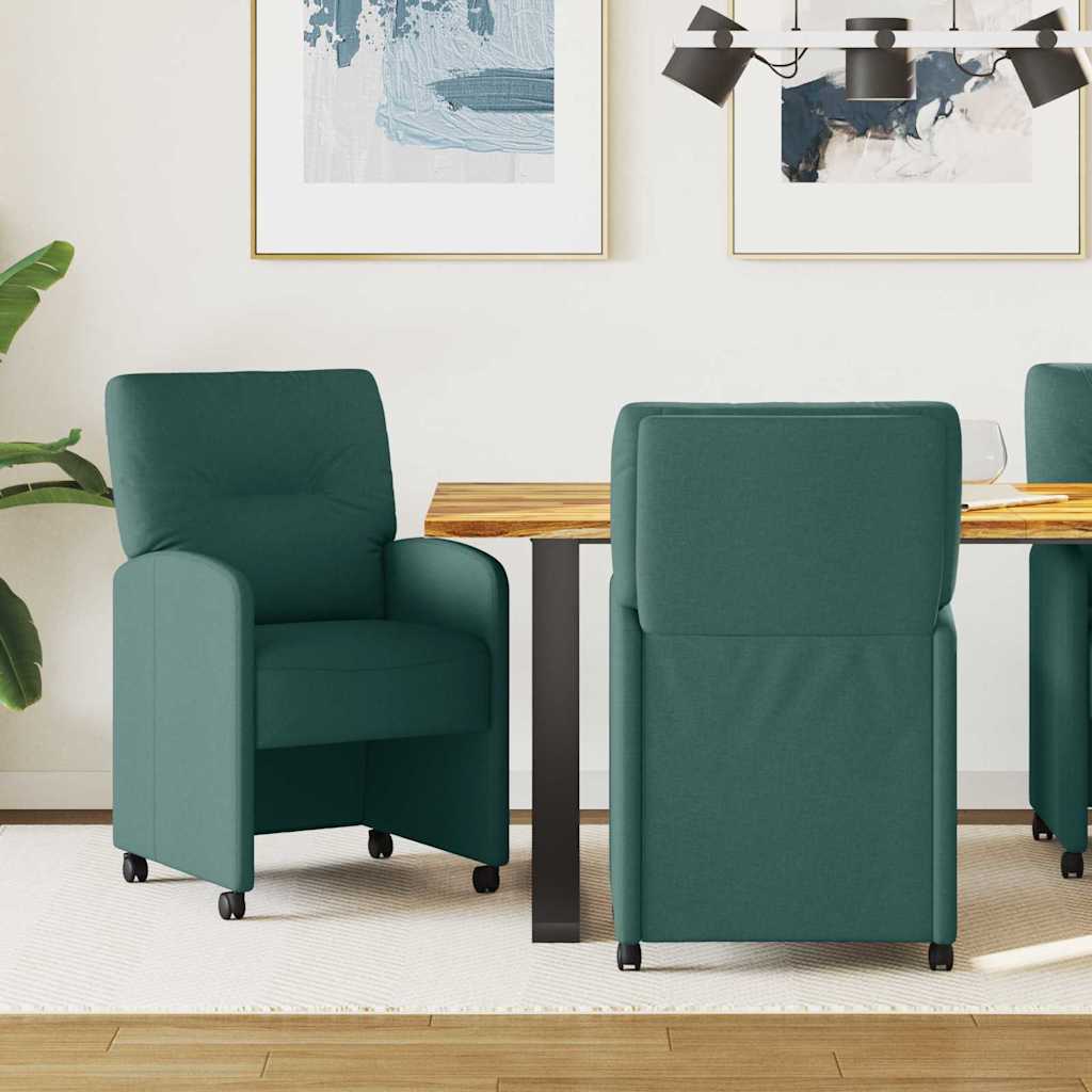 Spisebordsstole med hjul 2 pcs Mørkegrøn 57 x 67 x 95 cm Stof