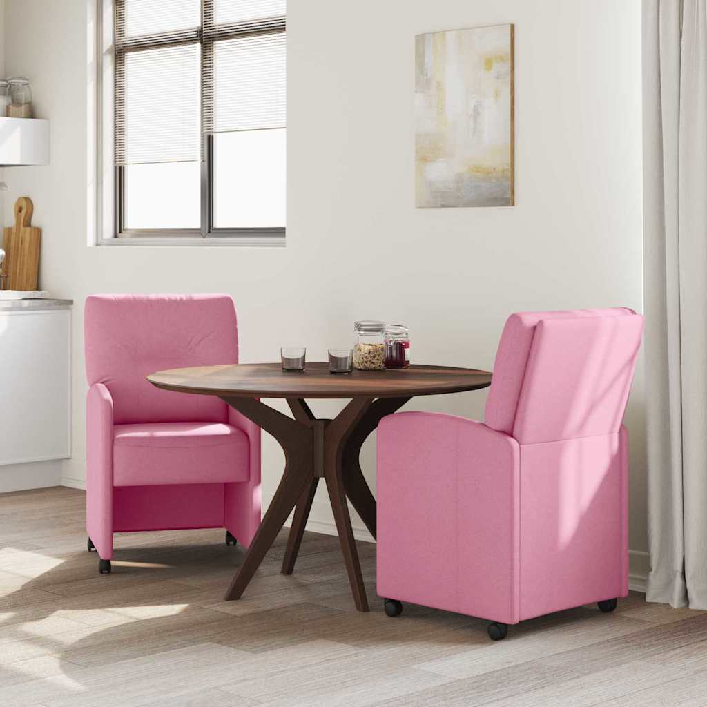 Spisebordsstole med hjul 2 pcs Lyserød 57 x 67 x 95 cm Stof
