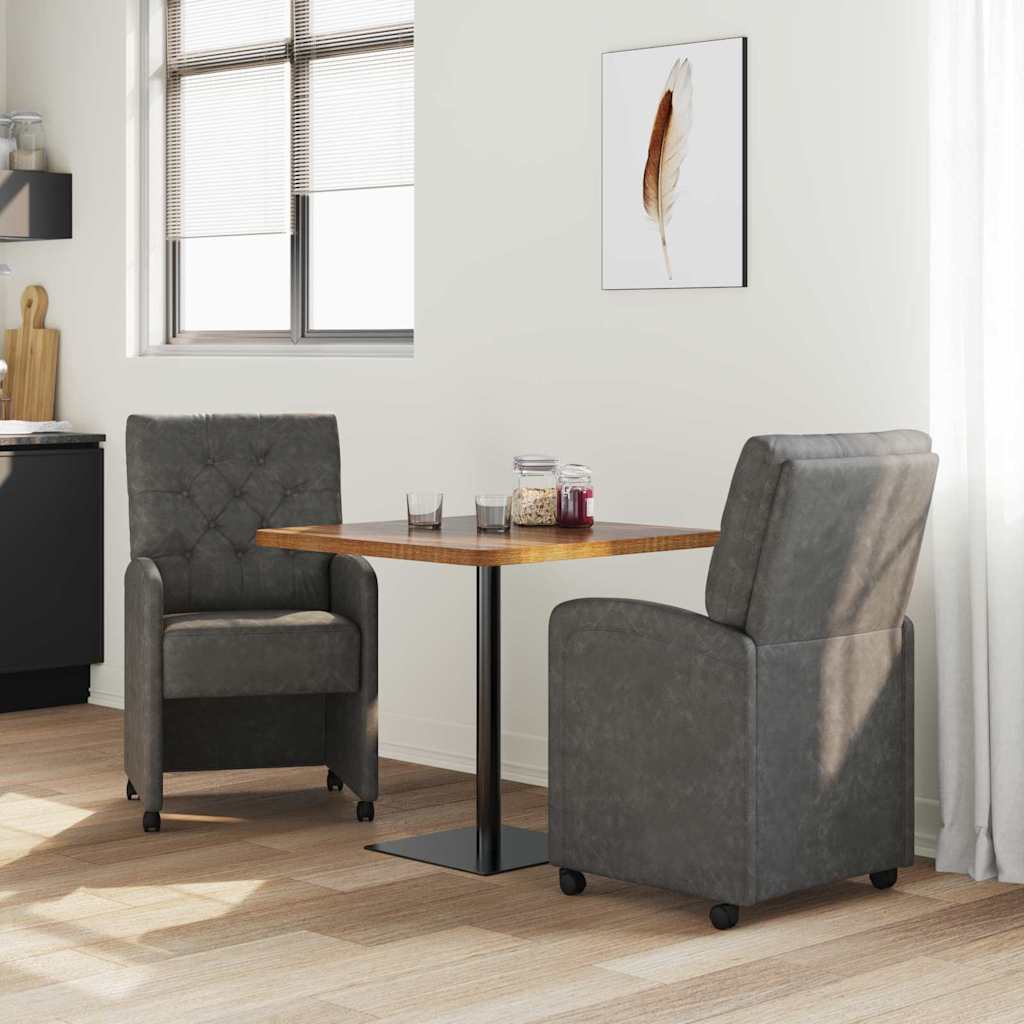 Spisebordsstole med hjul 2 pcs Sort 58 x 67 x 97 cm Kunstlæder