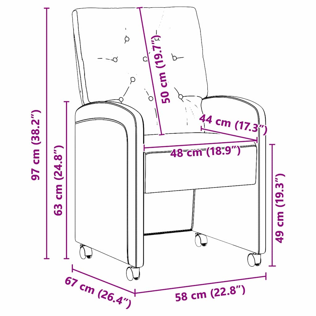 Spisebordsstole med hjul 2 pcs Sort 58 x 67 x 97 cm Kunstlæder