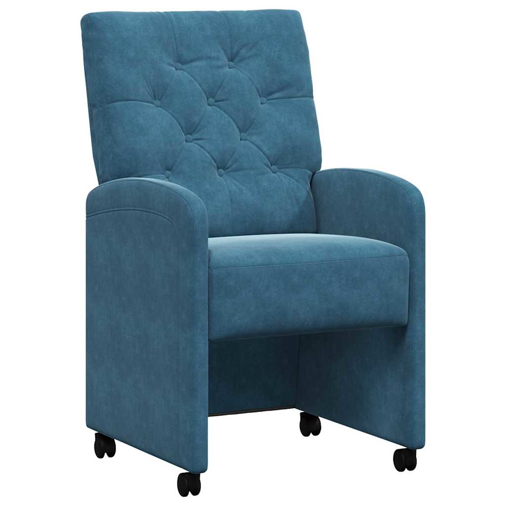 Spisebordsstole med hjul 2 pcs Blå 58 x 67 x 97 cm Fløjl