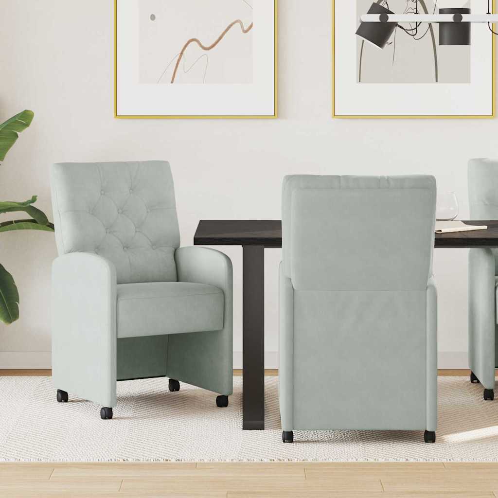 Spisebordsstole med hjul 2 pcs Lysegrå 58 x 67 x 97 cm Fløjl