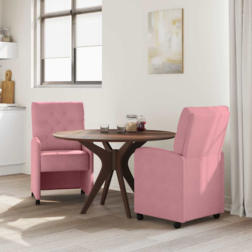 Spisebordsstole med hjul 2 pcs Lyserød 58 x 67 x 97 cm Fløjl