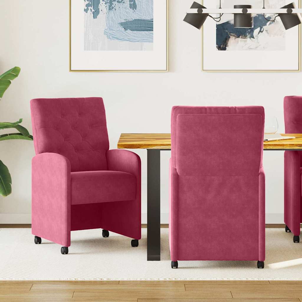 Spisebordsstole med hjul 2 pcs Vinrød 58 x 67 x 97 cm Fløjl
