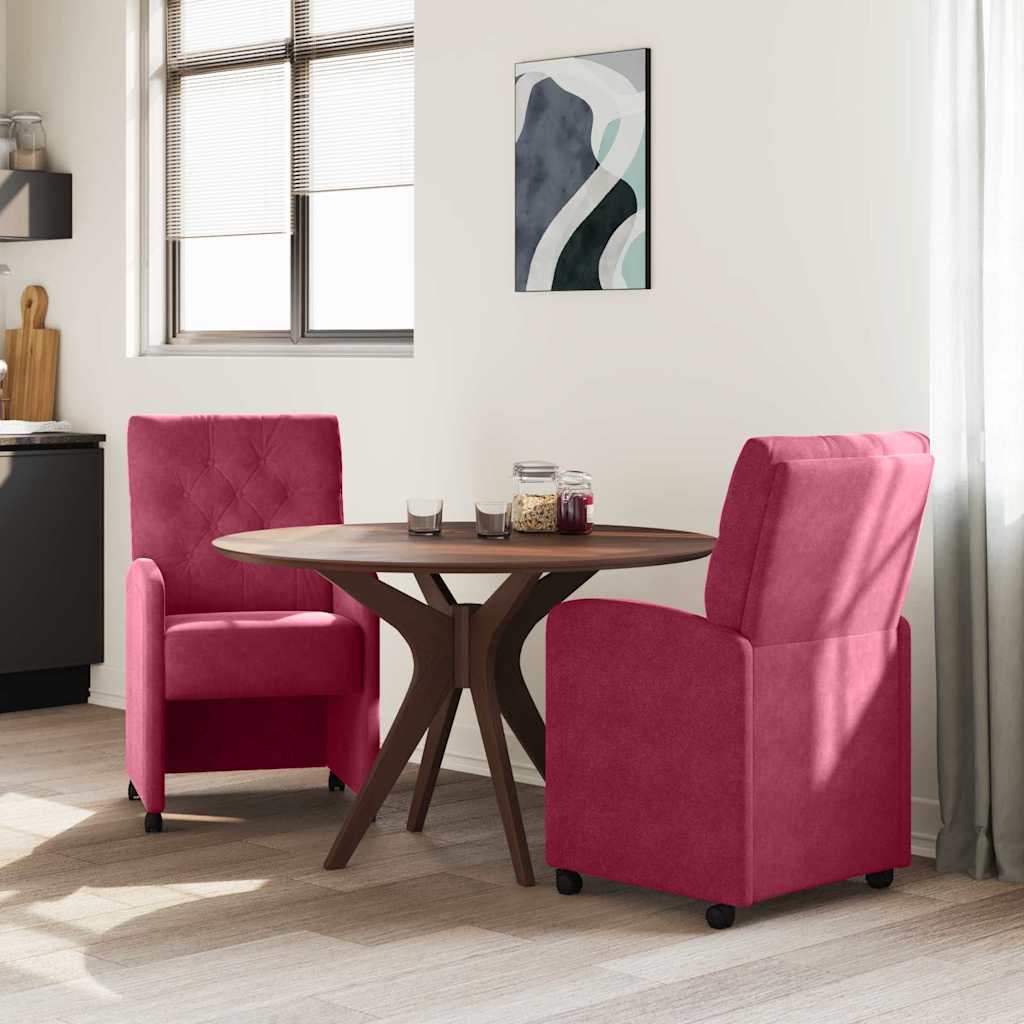 Spisebordsstole med hjul 2 pcs Vinrød 58 x 67 x 97 cm Fløjl