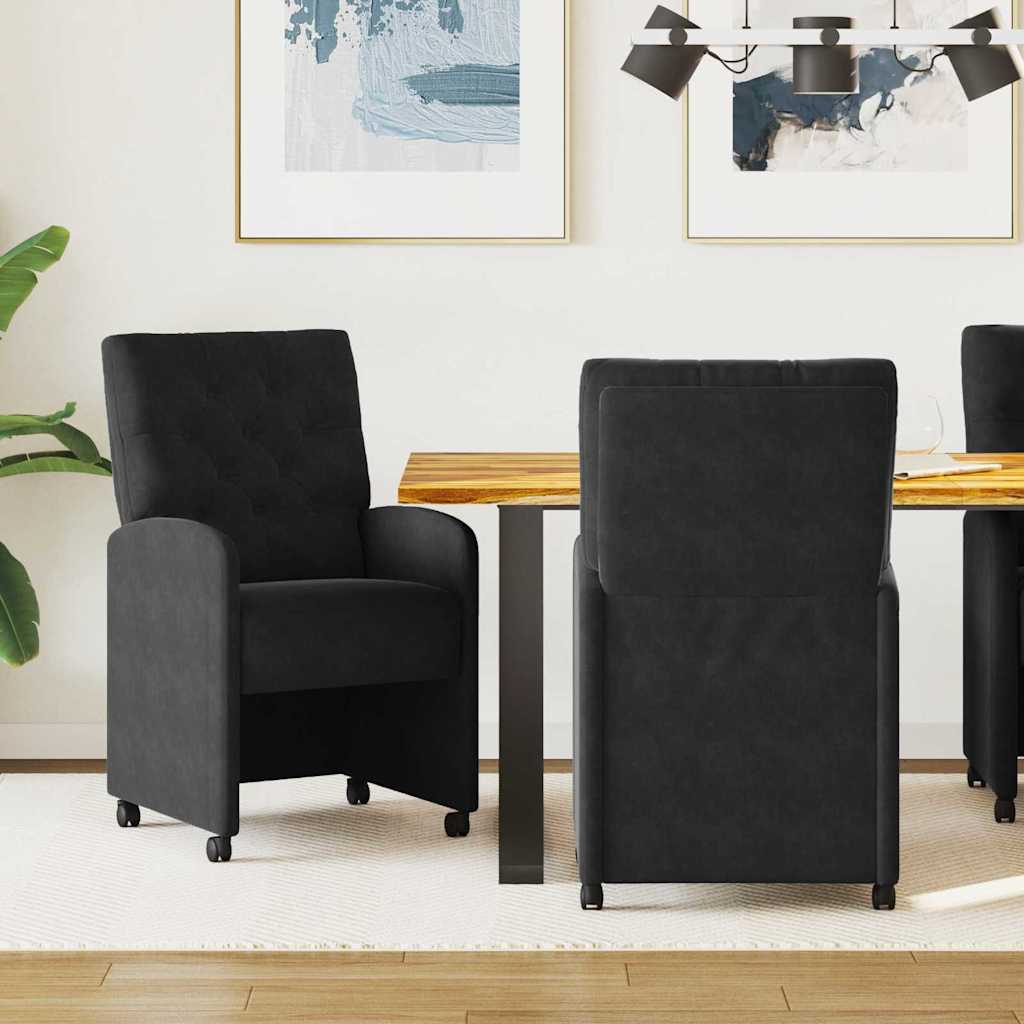 Spisebordsstole med hjul 2 pcs Sort 58 x 67 x 97 cm Fløjl
