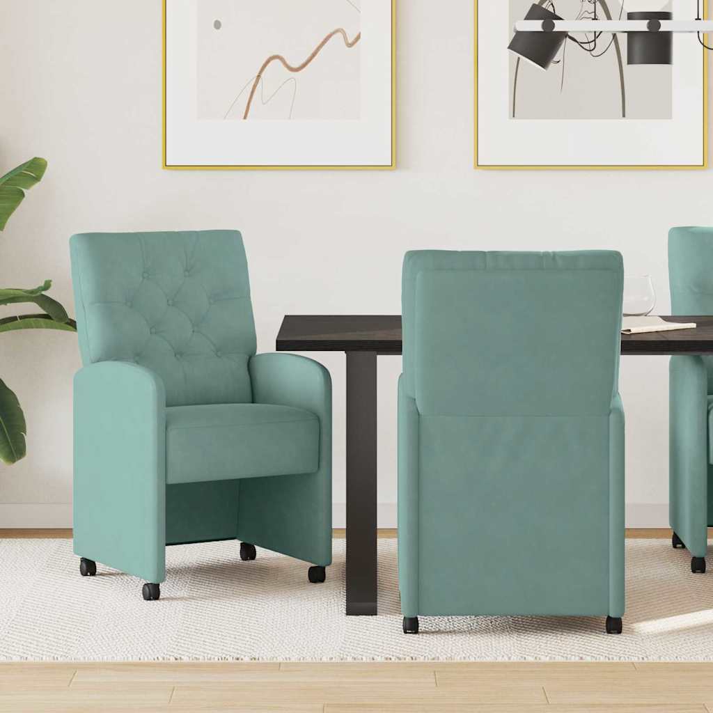 Spisebordsstole med hjul 2 pcs havgrøn 58 x 67 x 97 cm Fløjl