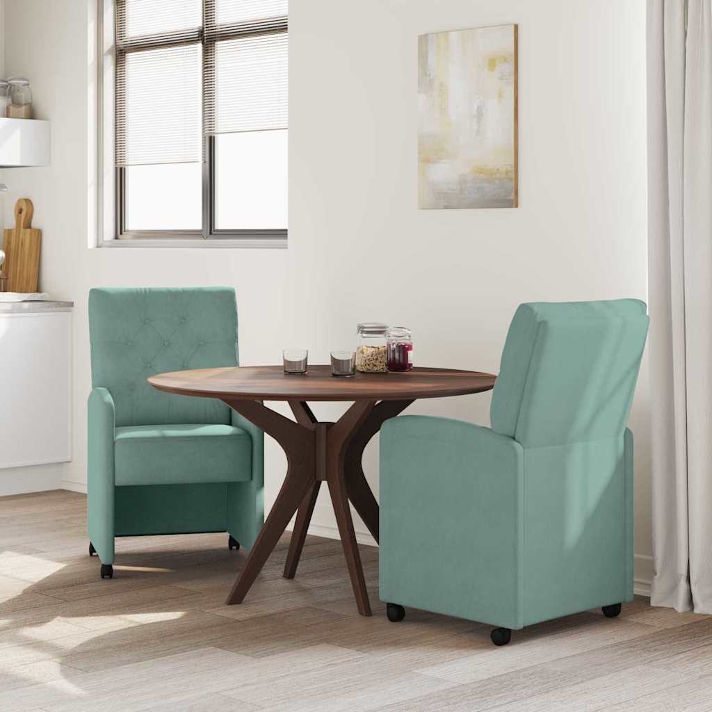 Spisebordsstole med hjul 2 pcs havgrøn 58 x 67 x 97 cm Fløjl