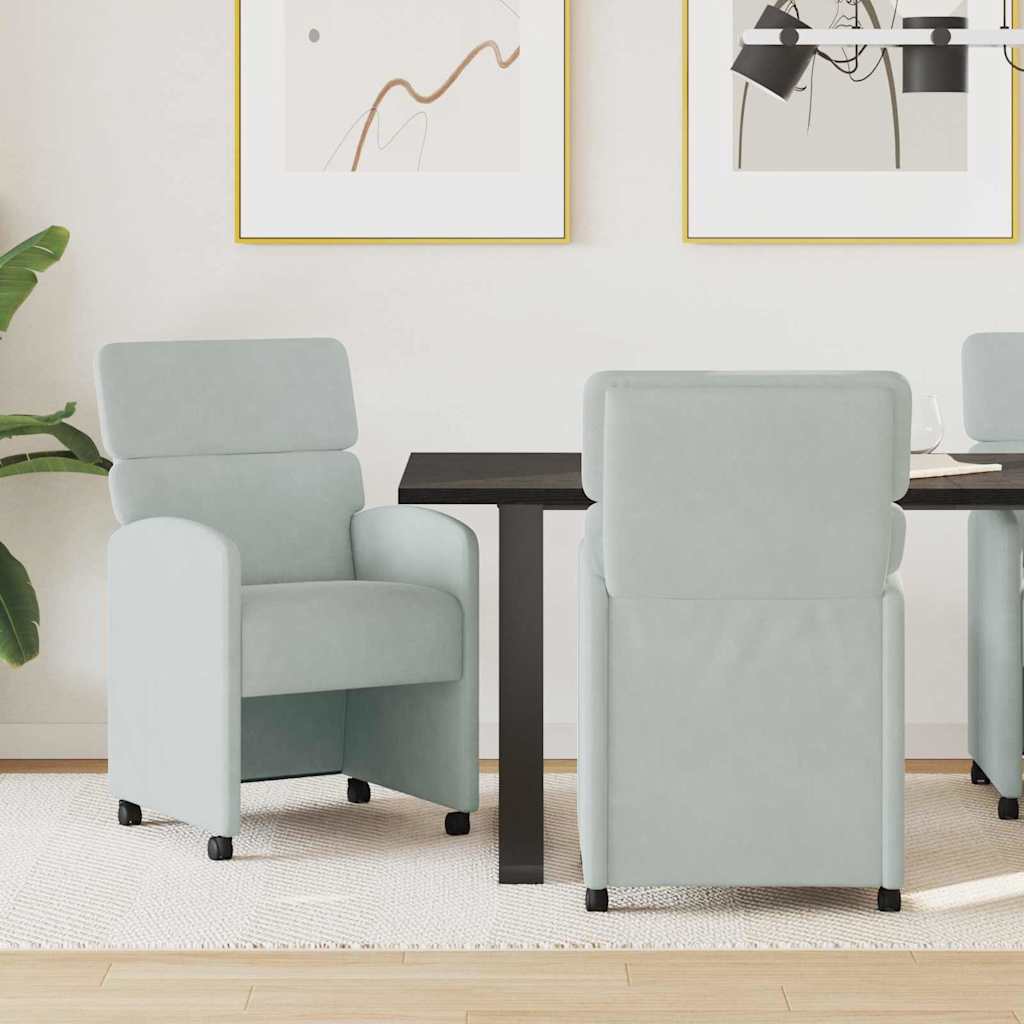 Spisebordsstole med hjul 2 pcs Lysegrå 58 x 65 x 98 cm Fløjl