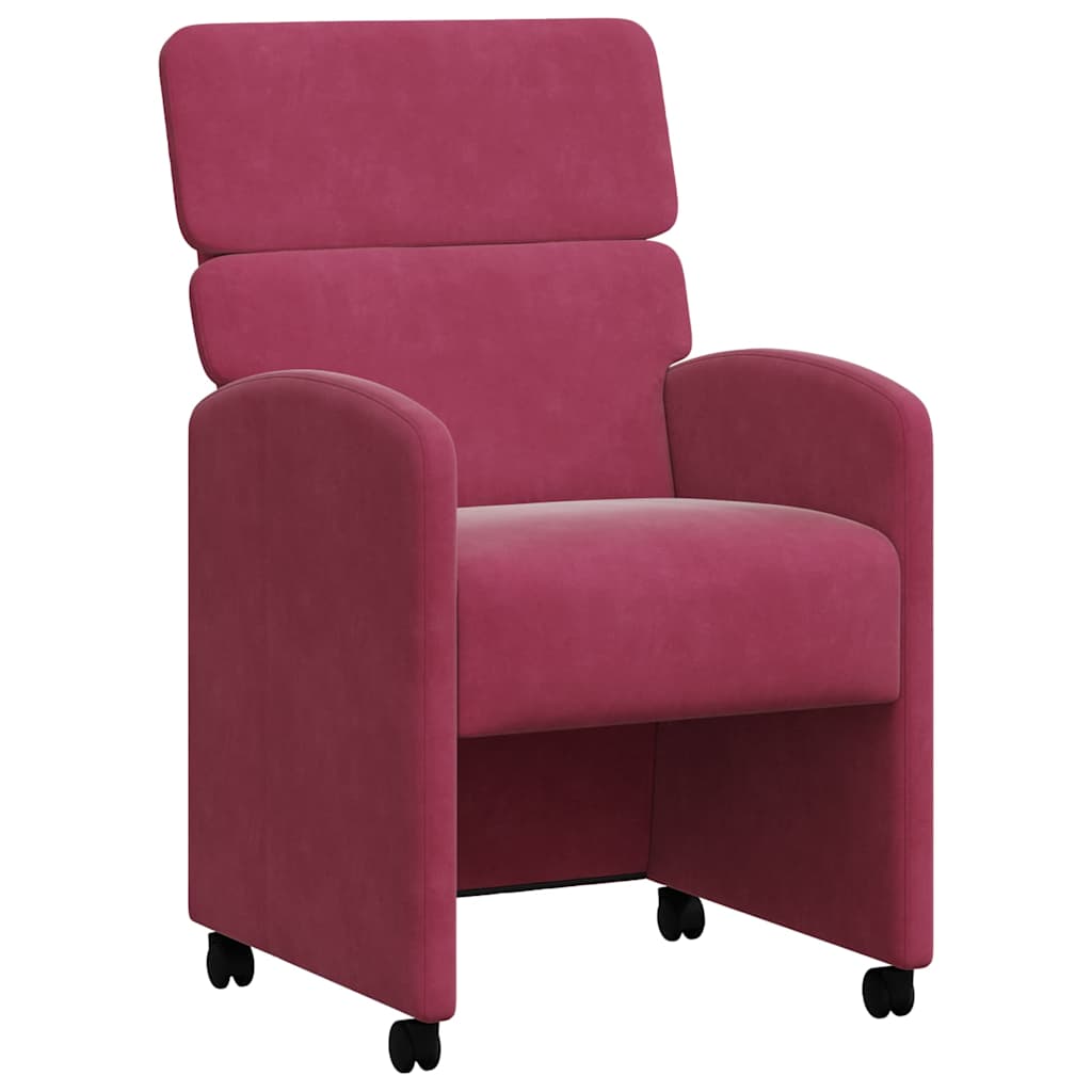 Spisebordsstole med hjul 2 pcs Vinrød 58 x 65 x 98 cm Fløjl