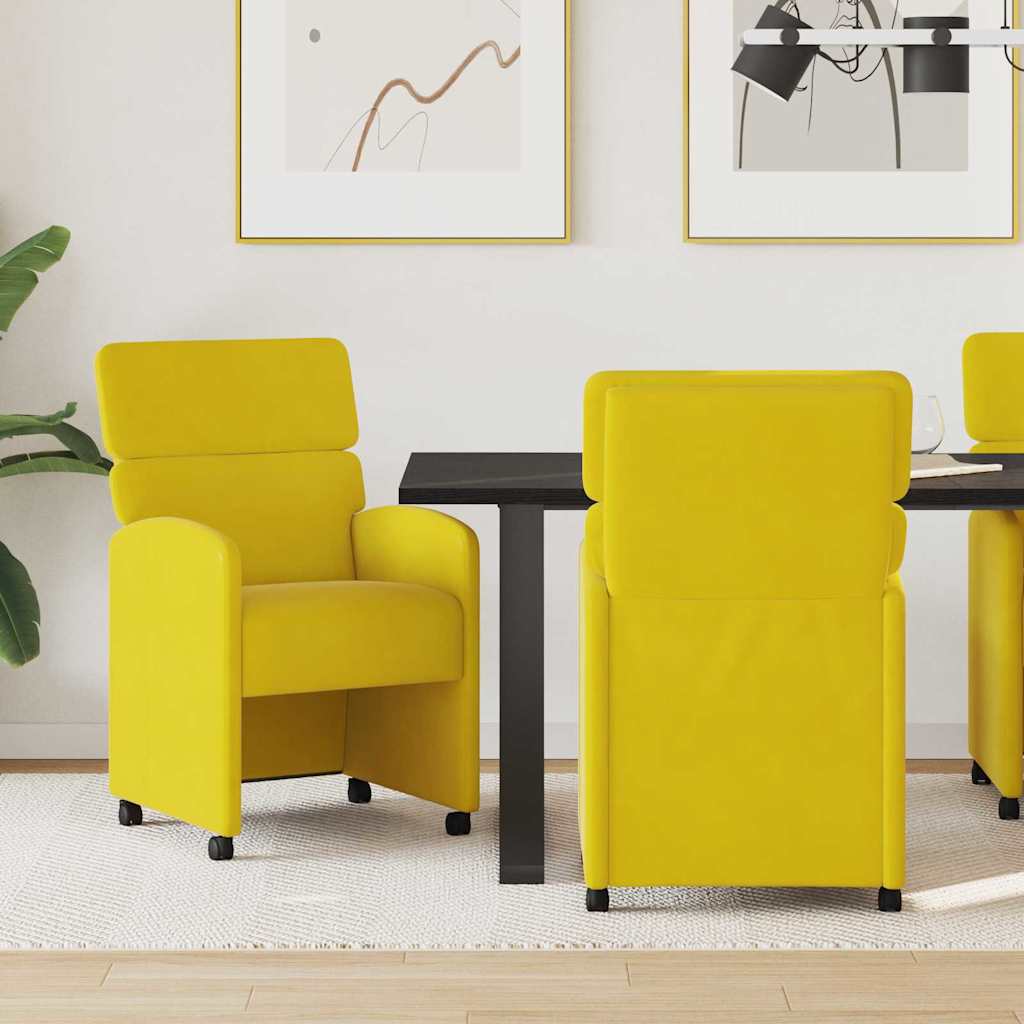 Spisebordsstole med hjul 2 pcs Gul 58 x 65 x 98 cm Fløjl