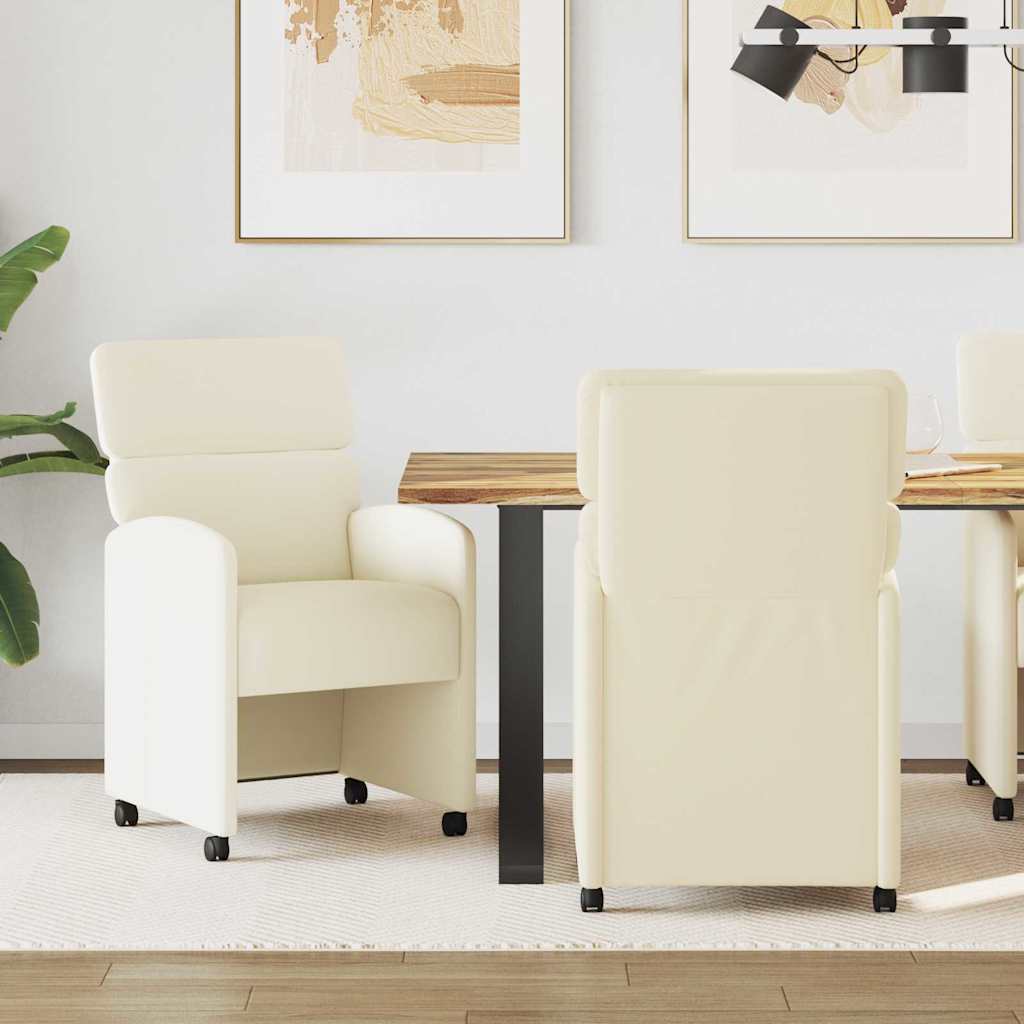 Spisebordsstole med hjul 2 pcs Creme 58 x 65 x 98 cm Kunstlæder