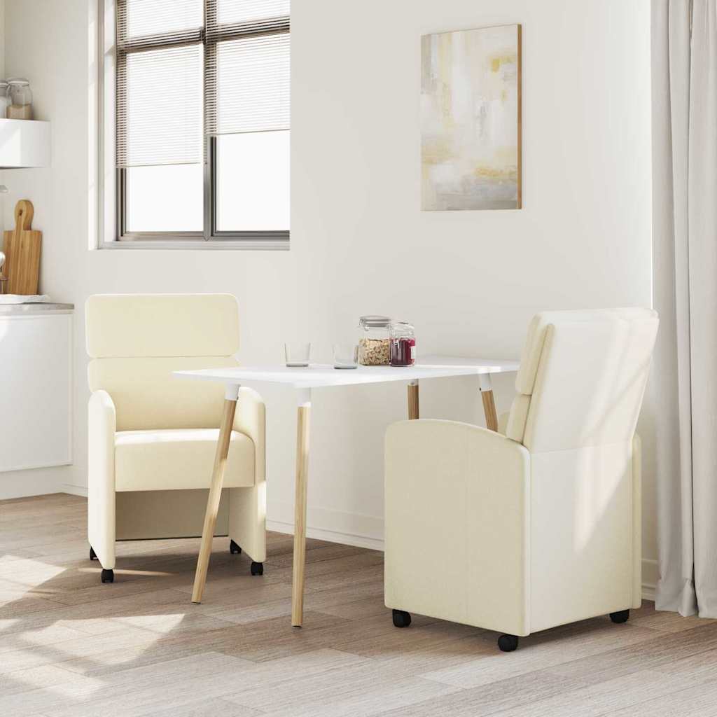 Spisebordsstole med hjul 2 pcs Creme 58 x 65 x 98 cm Kunstlæder